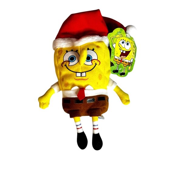 Vintage 2003 SpongeBob SquarePants Applause Holiday Plush Toy With Santa Hat - Picture 1 of 7